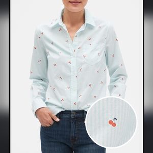 Gap - 🍒 Cherry Print and Striped Boyfriend Shirt - Size M